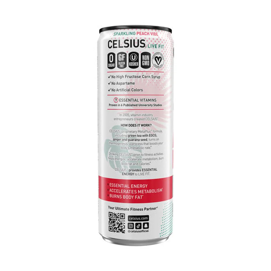 Celsius PEACH VIBE Sparkling White Peach Edition Energy Drink