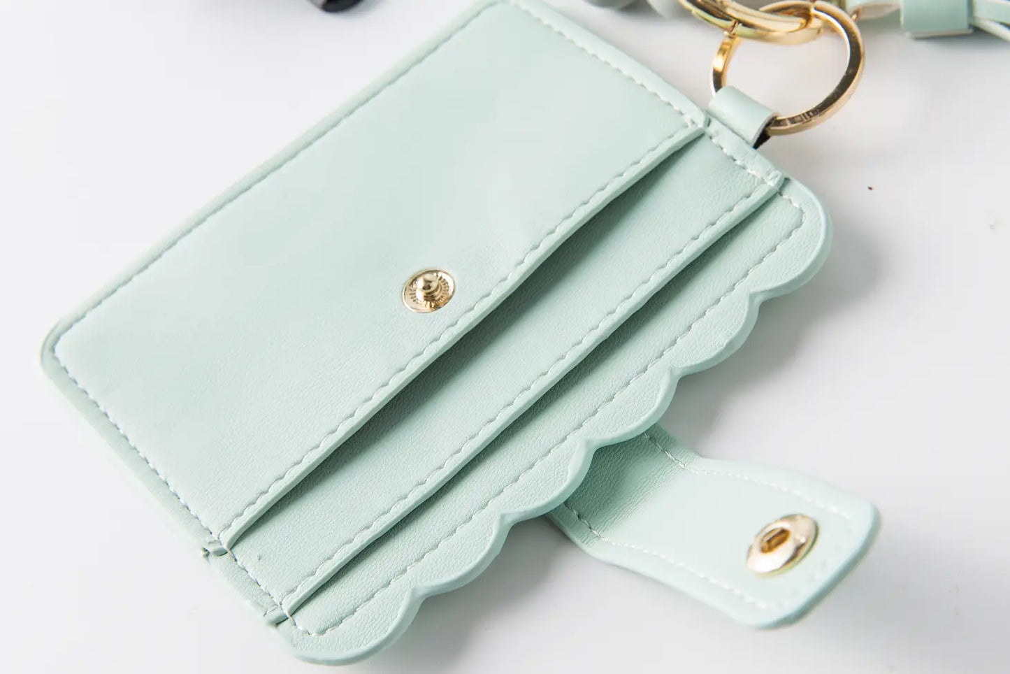 Silicone Tassel Beaded Bangle Wristlet Keychain Bracelet With Card Holder Wallet | Mint green