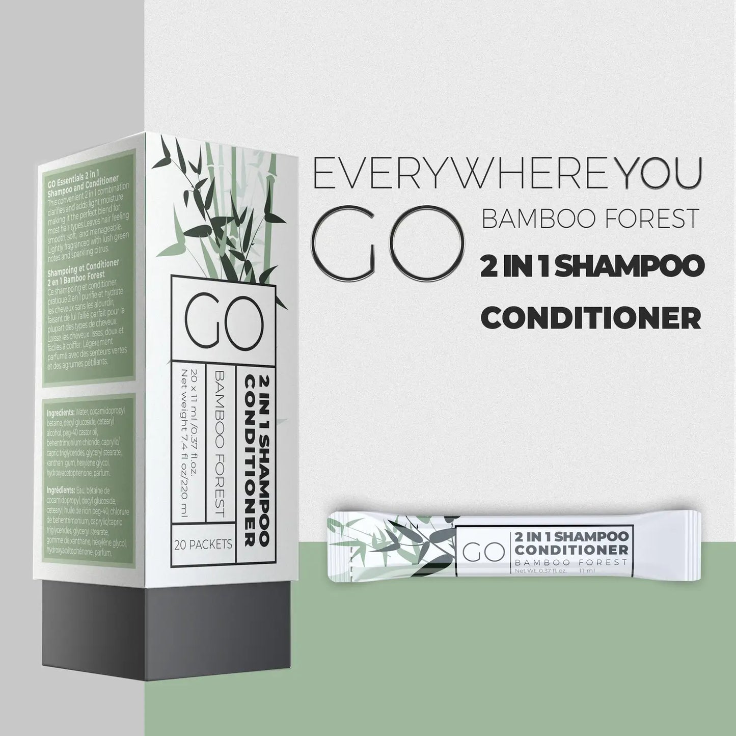 GO Travel Size Shampoo and Conditioner ( 1 Box - 20 Packets)