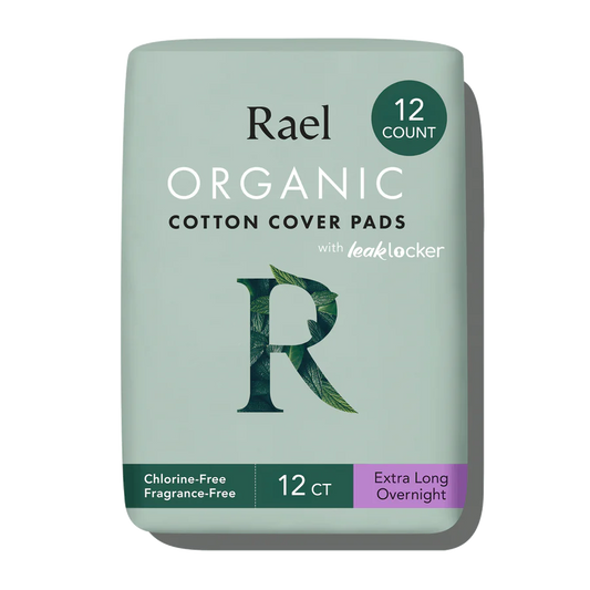 Rael Organic Cotton Cover Pads with Leak Locker (12 count Extra Long Overnight)