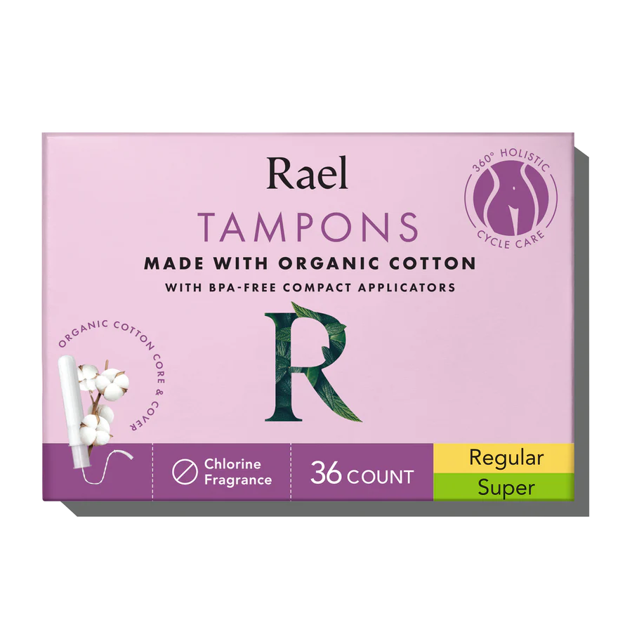 Rael Tampons Made With Organic Cotton with BPA-Free Compact Applicators (36 count Regular and Super sizes)