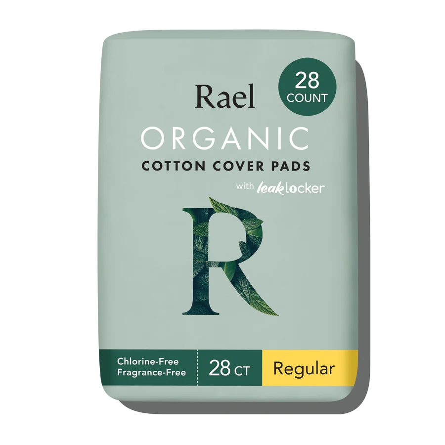 Rael Organic Cotton Cover Pads with Leak Locker (28 count Regular size)