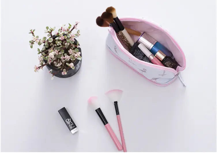 Portable Makeup Bag by Threaded Pear ( White Flamingo )