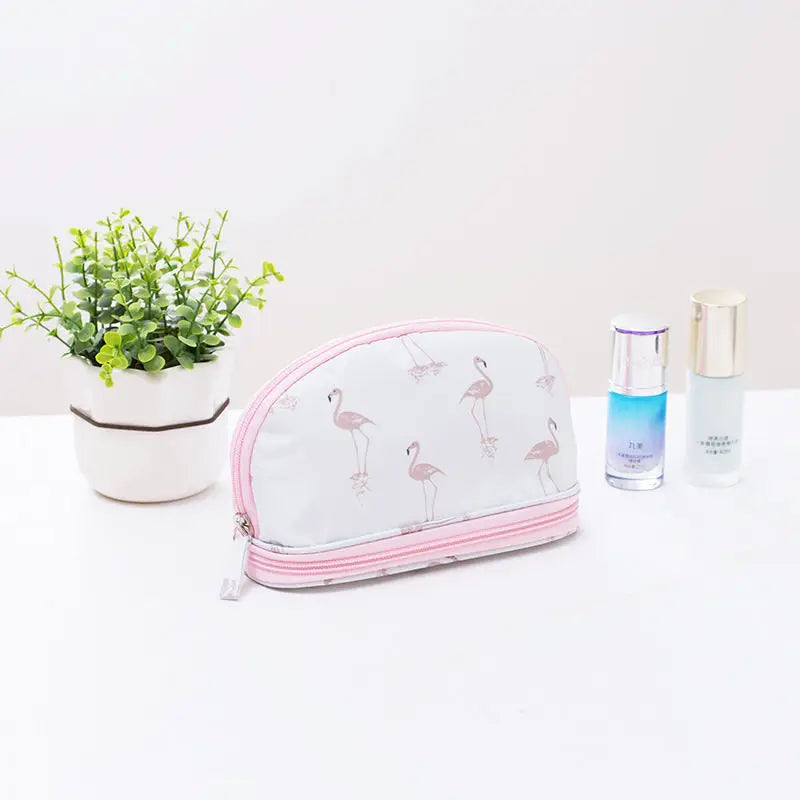 Portable Makeup Bag by Threaded Pear ( White Flamingo )